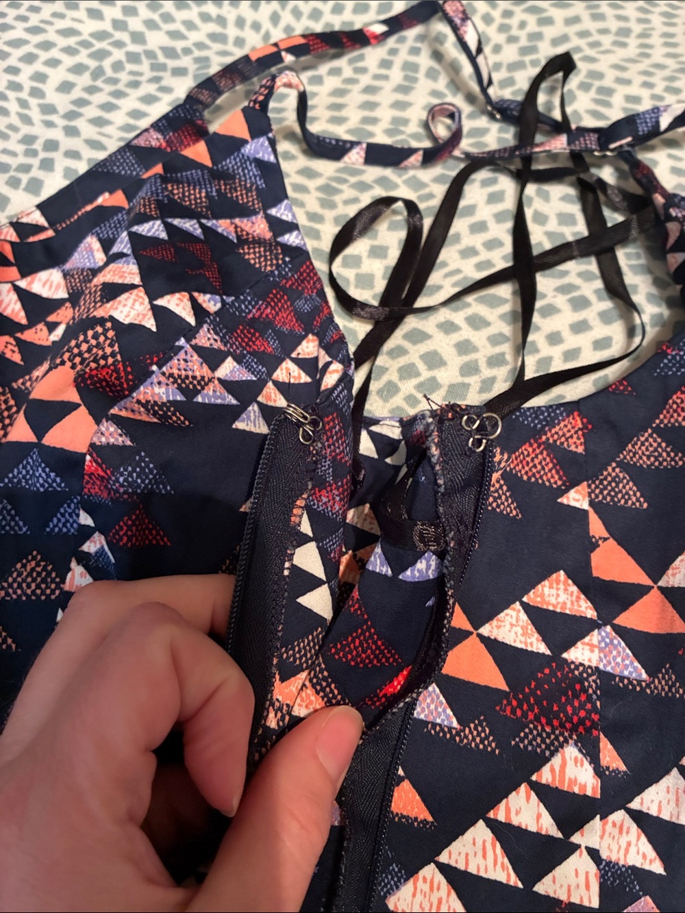 Banana Republic Navy Dress with Coral and Purple Geometric Print - Picture 6 of 8